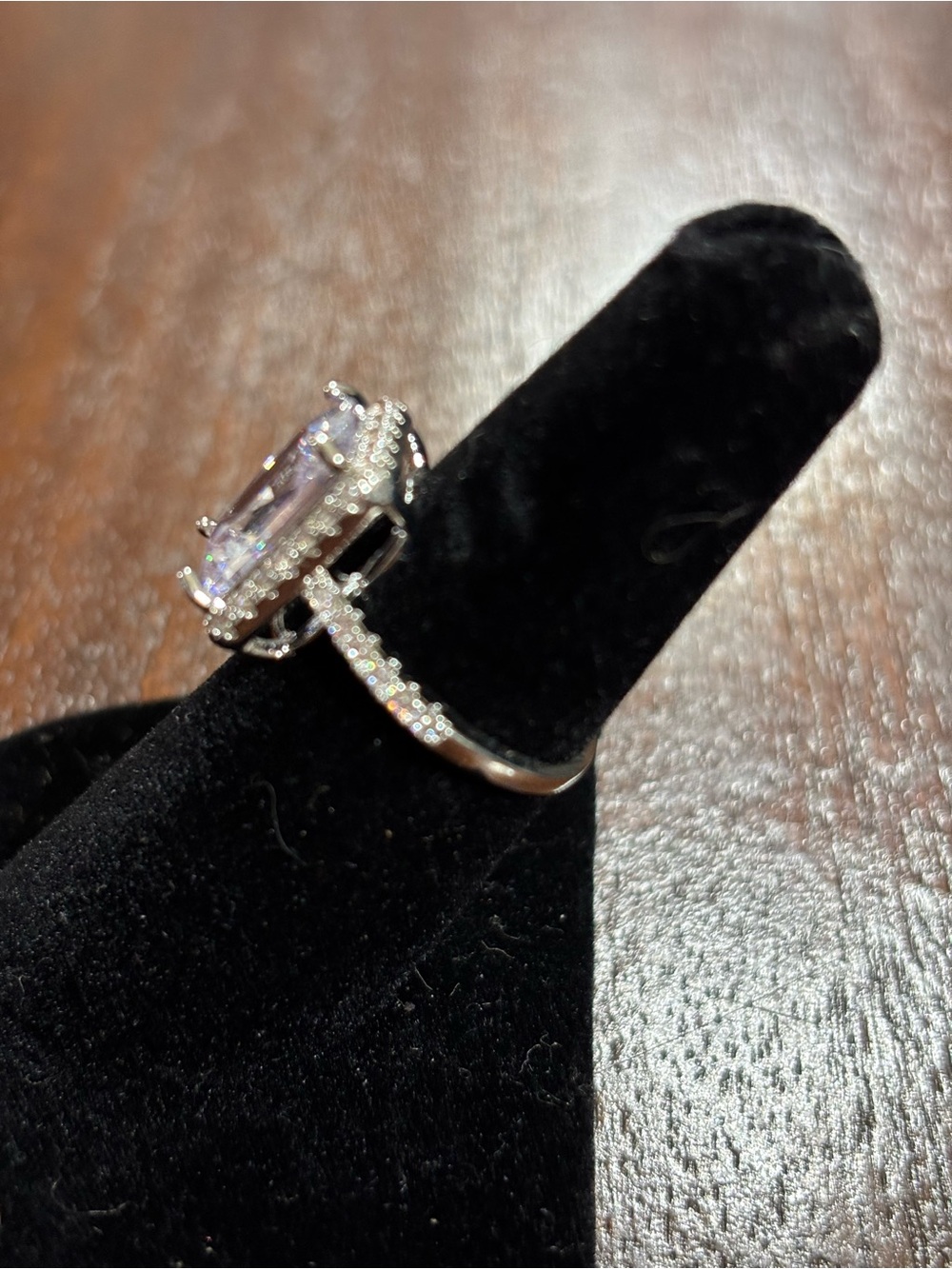 Sparkling Clear Emerald-Cut Halo Ring in Silver Tone. Size 6. - Picture 8 of 15